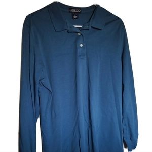 Lands End Polo Shirt Men Size L Blue Long Sleeve Casual  button